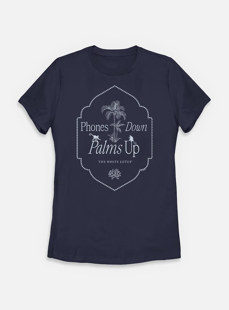 The White Lotus Phones Down Palms Up Womens T-Shirt