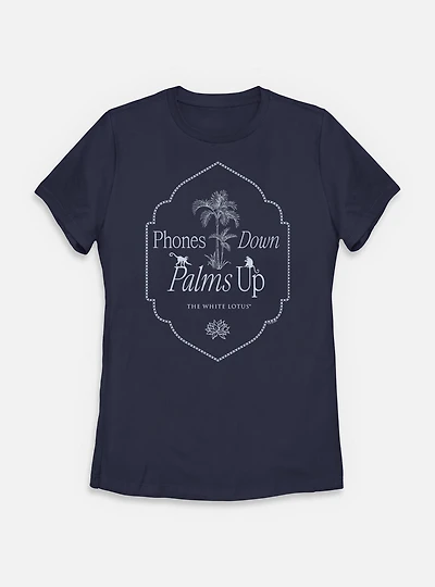 The White Lotus Phones Down Palms Up Womens T-Shirt