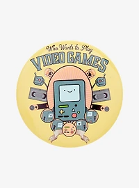 Adventure Time BMO Who Wants to Play Video Games Button Pin