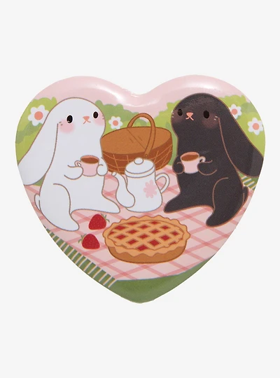Rabbit Picnic Heart Button Pin