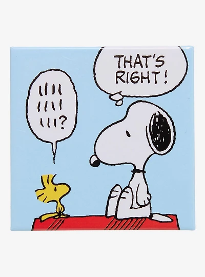 Peanuts Charlie Brown & Woodstock Speech Bubble Square Button Pin