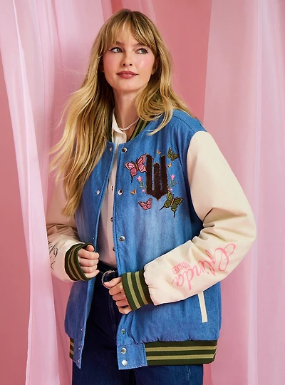 Wicked Glinda & Elphaba Denim Varsity Jacket - BoxLunch Exclusive