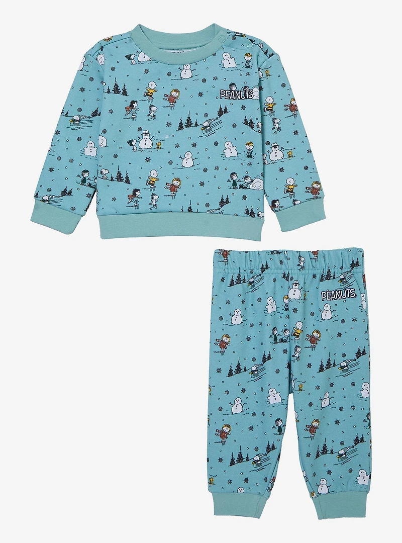 Peanuts Winter Scene Allover Print Infant Crewneck and Sweatpants Set - BoxLunch Exclusive