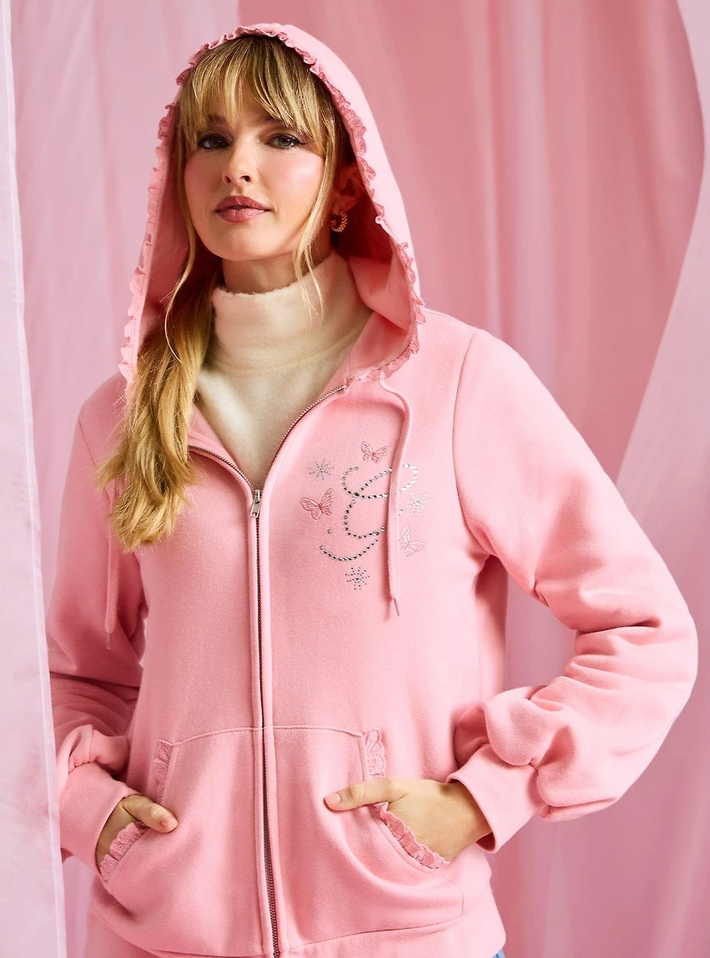 Wicked Glinda Rhinestone Ruffle Women's Zippered Hoodie - BoxLunch Exclusive