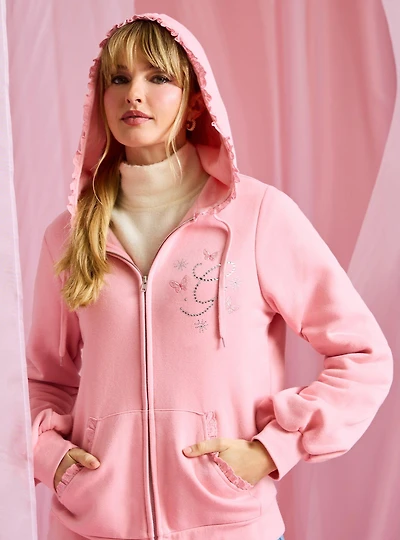 Wicked Glinda Rhinestone Ruffle Women's Zippered Hoodie - BoxLunch Exclusive