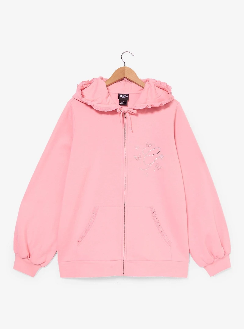 Wicked Glinda Rhinestone Ruffle Women's Plus Zippered Hoodie - BoxLunch Exclusive