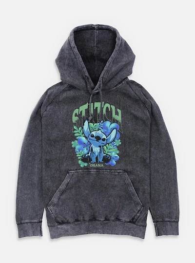 Disney Lilo & Stitch Dark Floral Mineral Wash Hoodie BoxLunch Exclusive