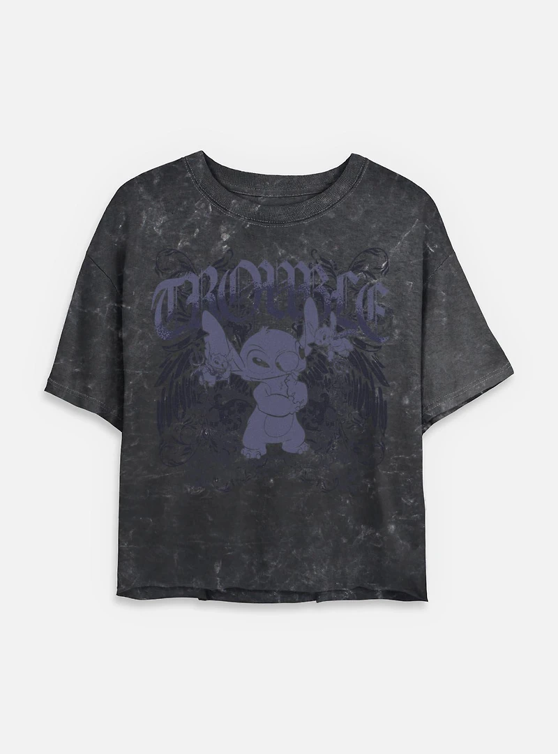 Disney Lilo & Stitch Total Trouble Womens Mineral wash Crop T-Shirt BoxLunch Exclusive