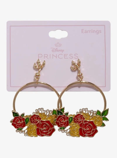 Disney Beauty and the Beast Belle Floral Hoop Earrings – BoxLunch Exclusive