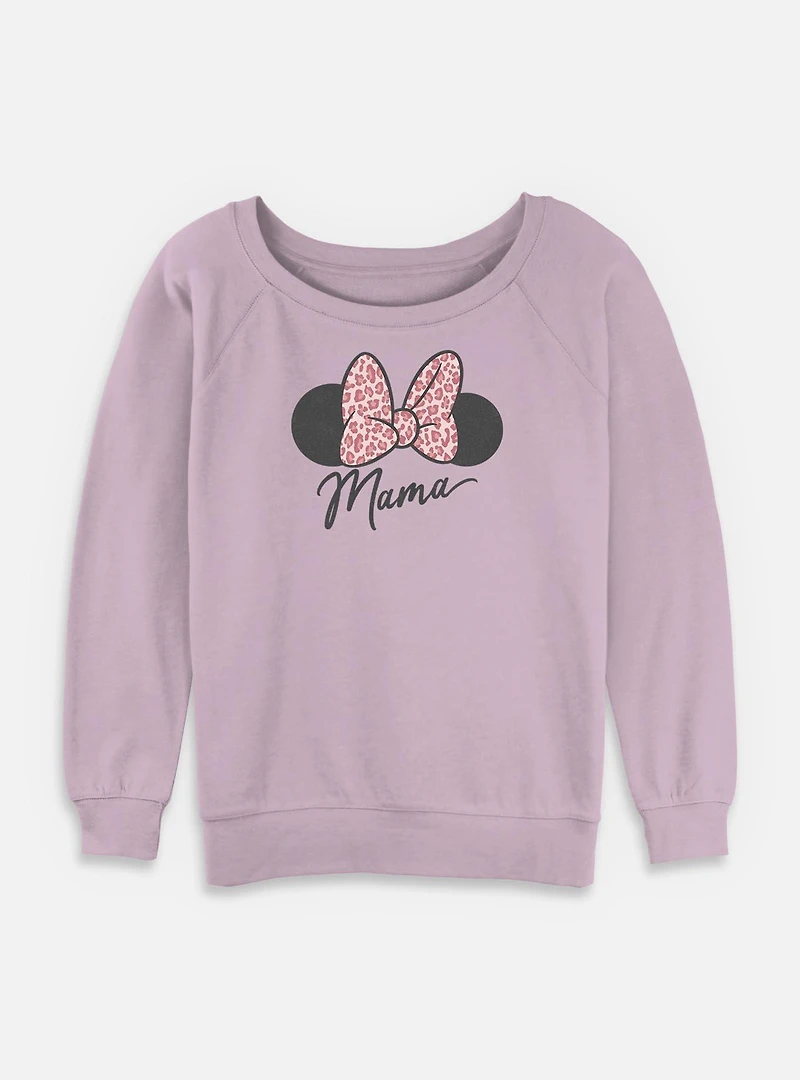 Disney Minnie Mouse Mama Leopard Bow Womens Slouchy Sweatshirt