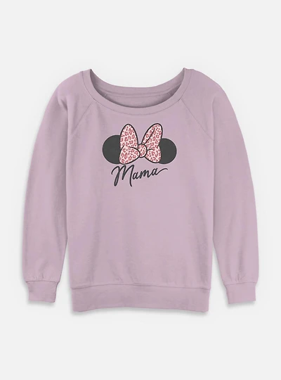 Disney Minnie Mouse Mama Leopard Bow Womens Slouchy Sweatshirt