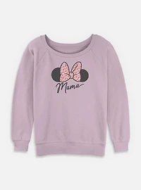 Disney Minnie Mouse Mama Leopard Bow Womens Slouchy Sweatshirt