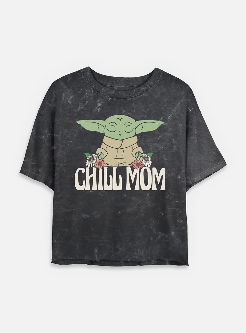 Star Wars The Mandalorian Chill Mom Mineral Wash Womens Crop T-Shirt