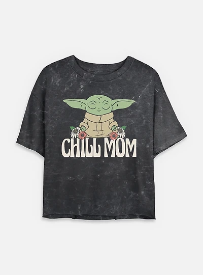 Star Wars The Mandalorian Chill Mom Mineral Wash Womens Crop T-Shirt
