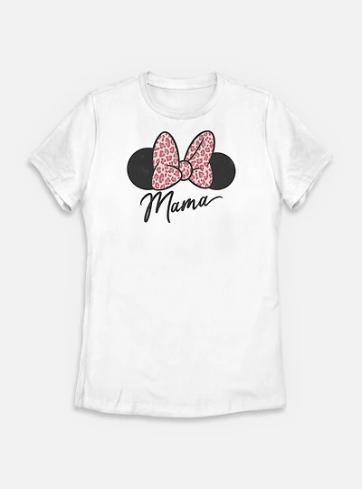 Disney Minnie Mouse Mama Leopard Bow Womens T-Shirt