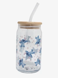 Disney Lilo & Stitch Floral Stitch Glass Cup with Straw