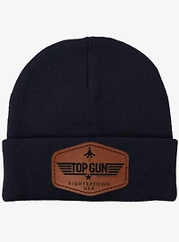 Top Gun Fightertown USA Stripe Logo Leather Patch Knit Beanie