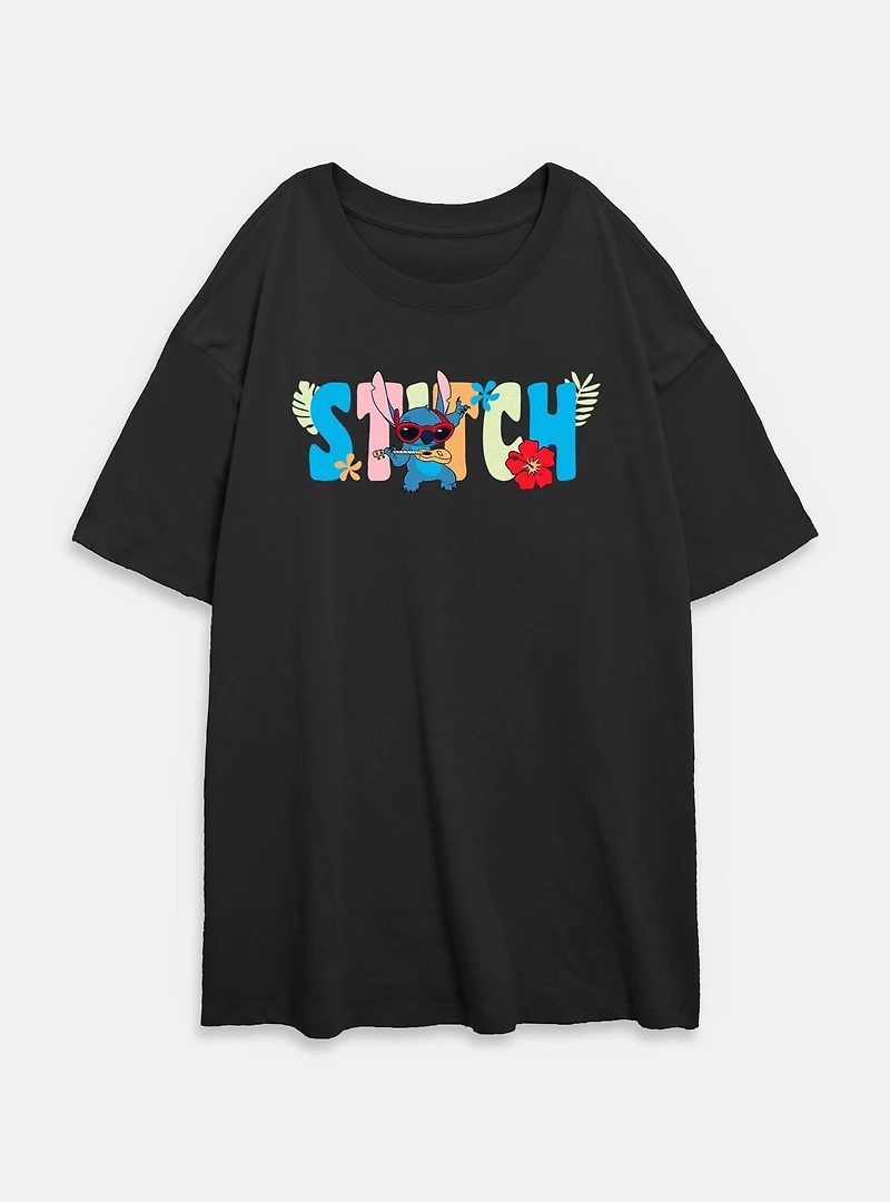 Disney Lilo & Stitch Tropic Shades Name Womens Oversized T-Shirt