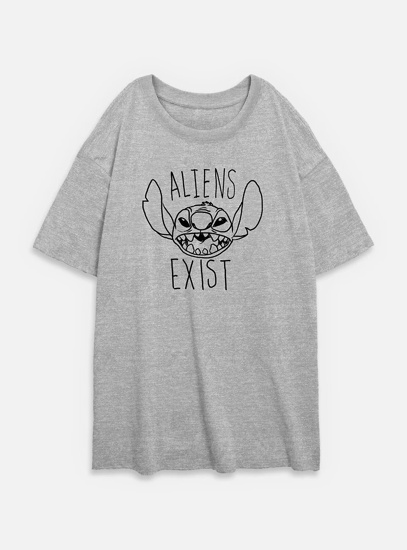 Disney Lilo & Stitch Aliens Exist Womens Oversized T-Shirt