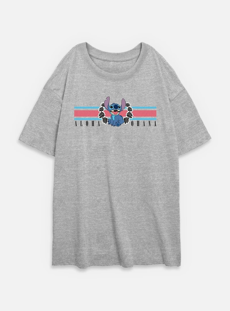 Disney Lilo & Stitch Collegiate Aloha Ohana Womens Oversized T-Shirt
