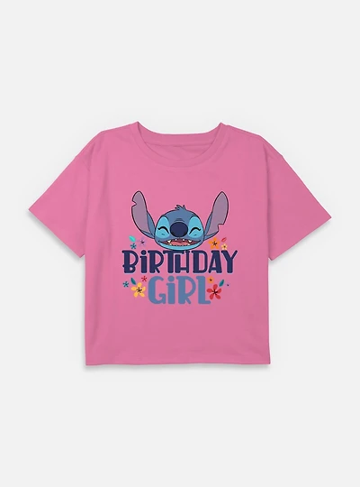 Disney Lilo & Stitch Birthday Girl Youth Girls Boxy T-Shirt