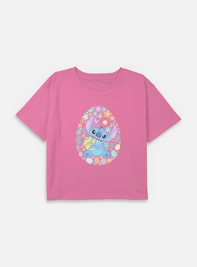 Disney Lilo & Stitch Easter Egg Hunt Youth Girls Boxy T-Shirt