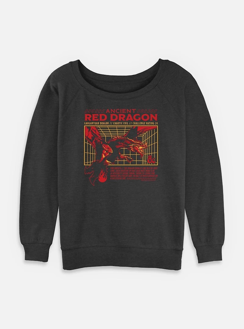 Dungeons & Dragons Ancient Red Dragon Stats Womens Slouchy Sweatshirt