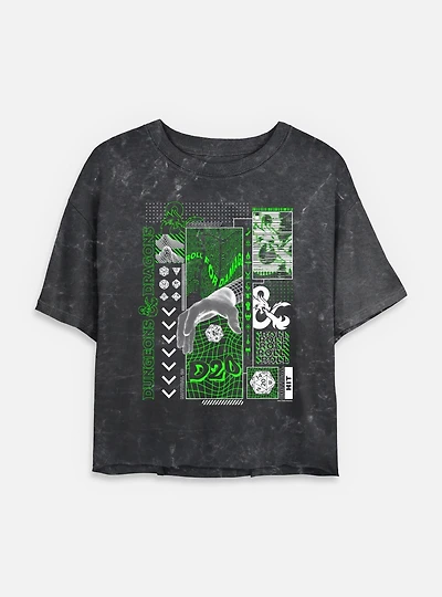 Dungeons & Dragons Trippy D20 Mineral Wash Womens Crop T-Shirt