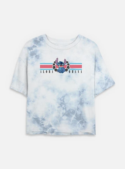 Disney Lilo & Stitch Collegiate Aloha Ohana Womens Tie-Dye Crop T-Shirt