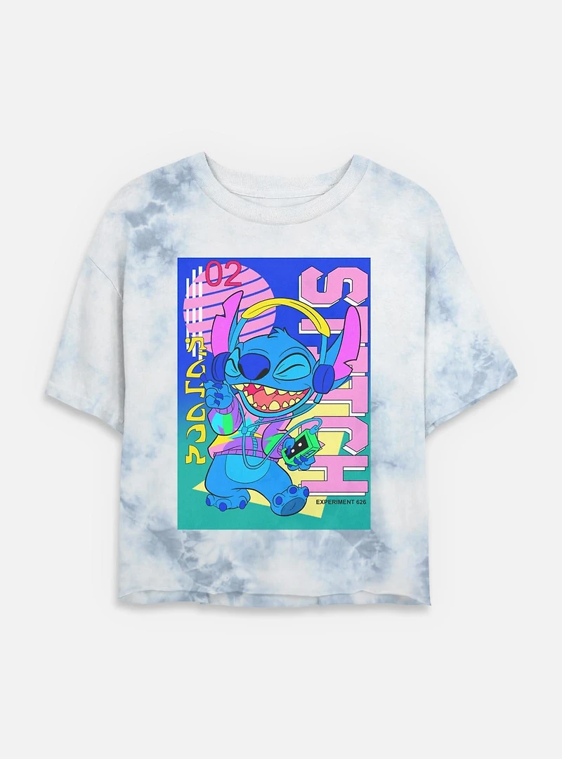 Disney Lilo & Stitch Retro Groovy Womens Tie-Dye Crop T-Shirt