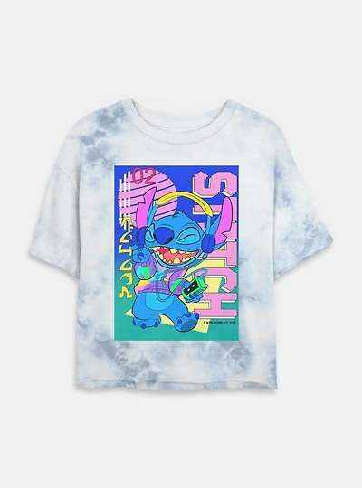 Disney Lilo & Stitch Retro Groovy Womens Tie-Dye Crop T-Shirt