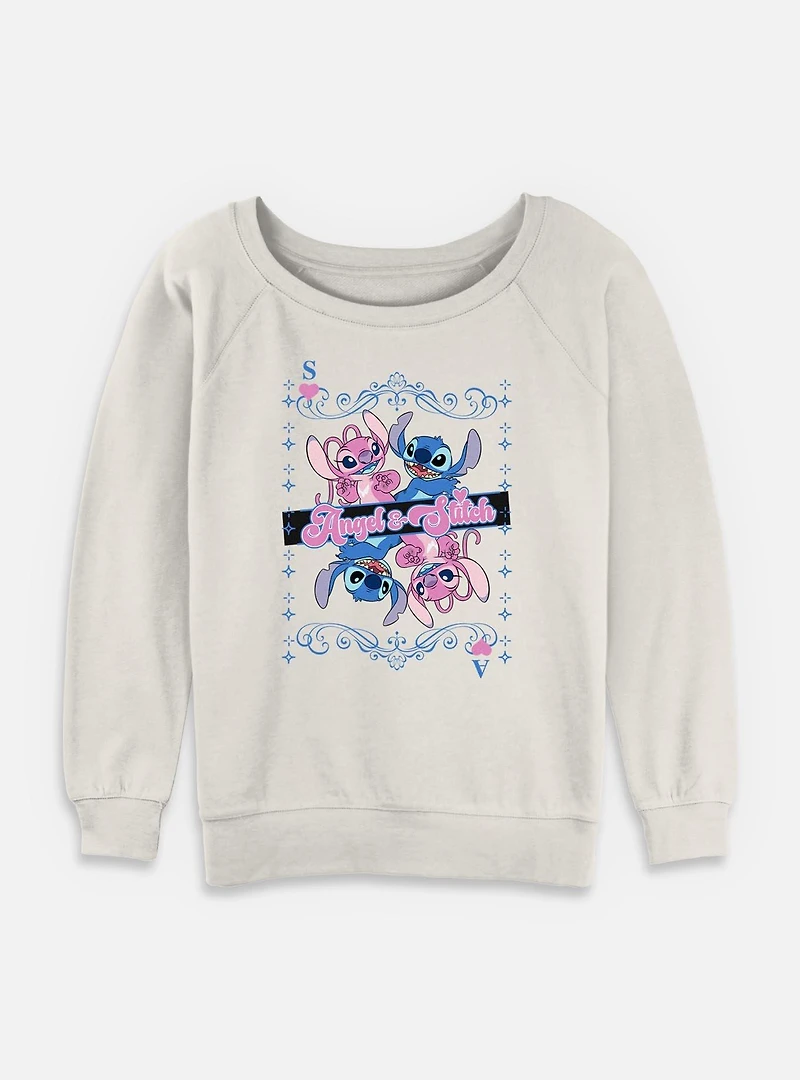 Disney Lilo & Stitch Angel And Card Womens Slouchy Sweatshirt