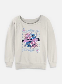 Disney Lilo & Stitch Angel And Card Womens Slouchy Sweatshirt