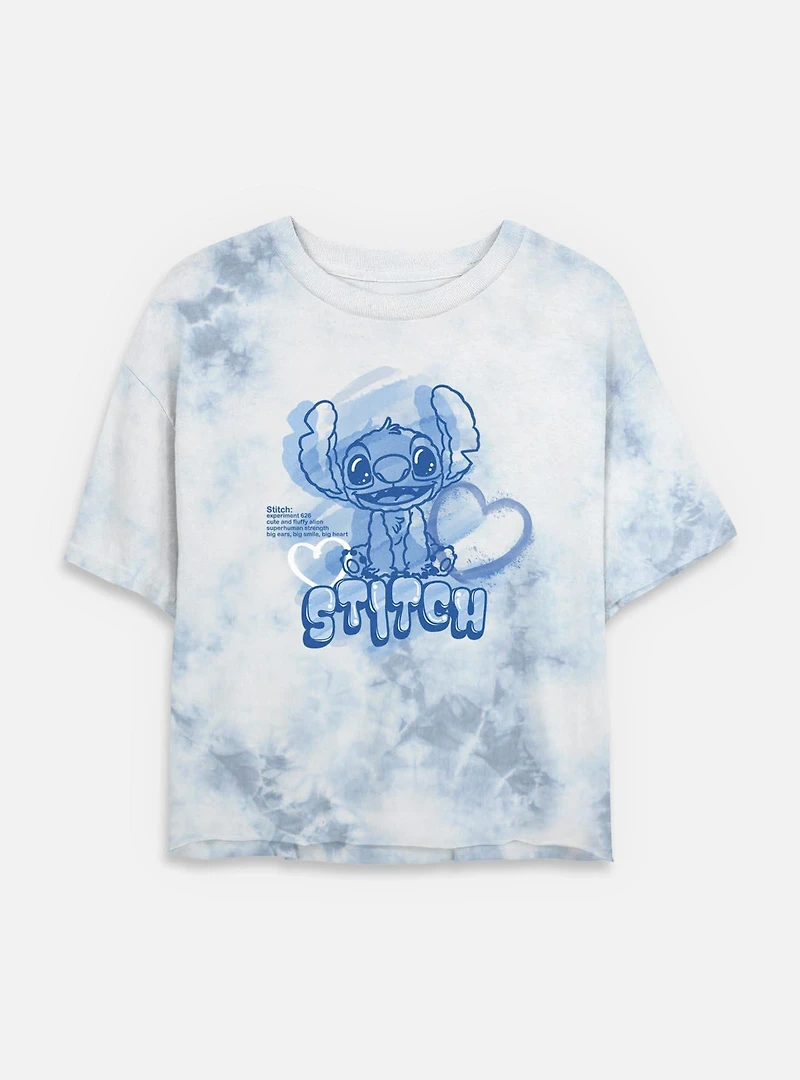 Disney Lilo & Stitch Cute And Fluffy Alien Womens Tie-Dye Crop T-Shirt