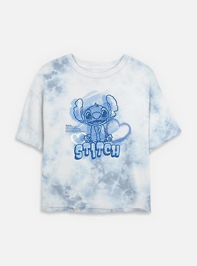 Disney Lilo & Stitch Cute And Fluffy Alien Womens Tie-Dye Crop T-Shirt