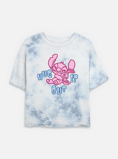 Disney Lilo & Stitch Hug It Out Womens Tie-Dye Crop T-Shirt