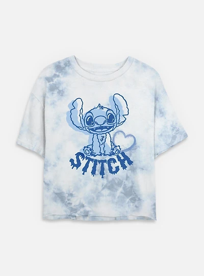 Disney Lilo & Stitch Heart Womens Tie-Dye Crop T-Shirt