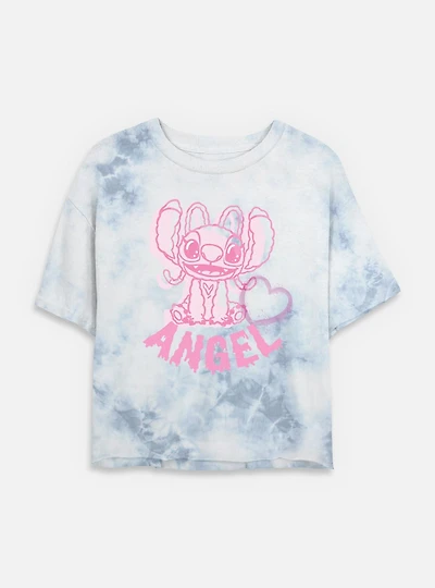 Disney Lilo & Stitch Angel Heart Womens Tie-Dye Crop T-Shirt