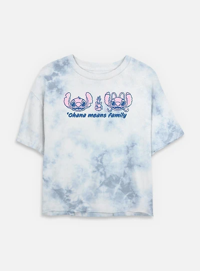 Disney Lilo & Stitch Ohana Means Family Quote Womens Tie-Dye Crop T-Shirt