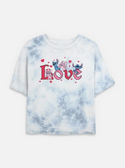 Disney Lilo & Stitch Angel Love Womens Tie-Dye Crop T-Shirt