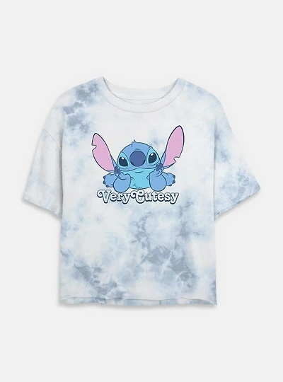 Disney Lilo & Stitch Cutesy Womens Tie-Dye Crop T-Shirt