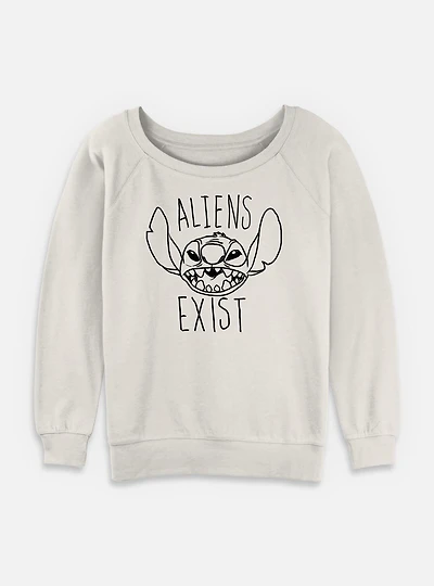 Disney Lilo & Stitch Aliens Exist Womens Slouchy Sweatshirt