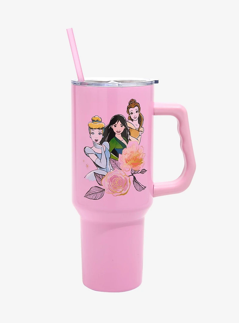 Disney Princess Illustrated Pink Straw Tumbler With Handle