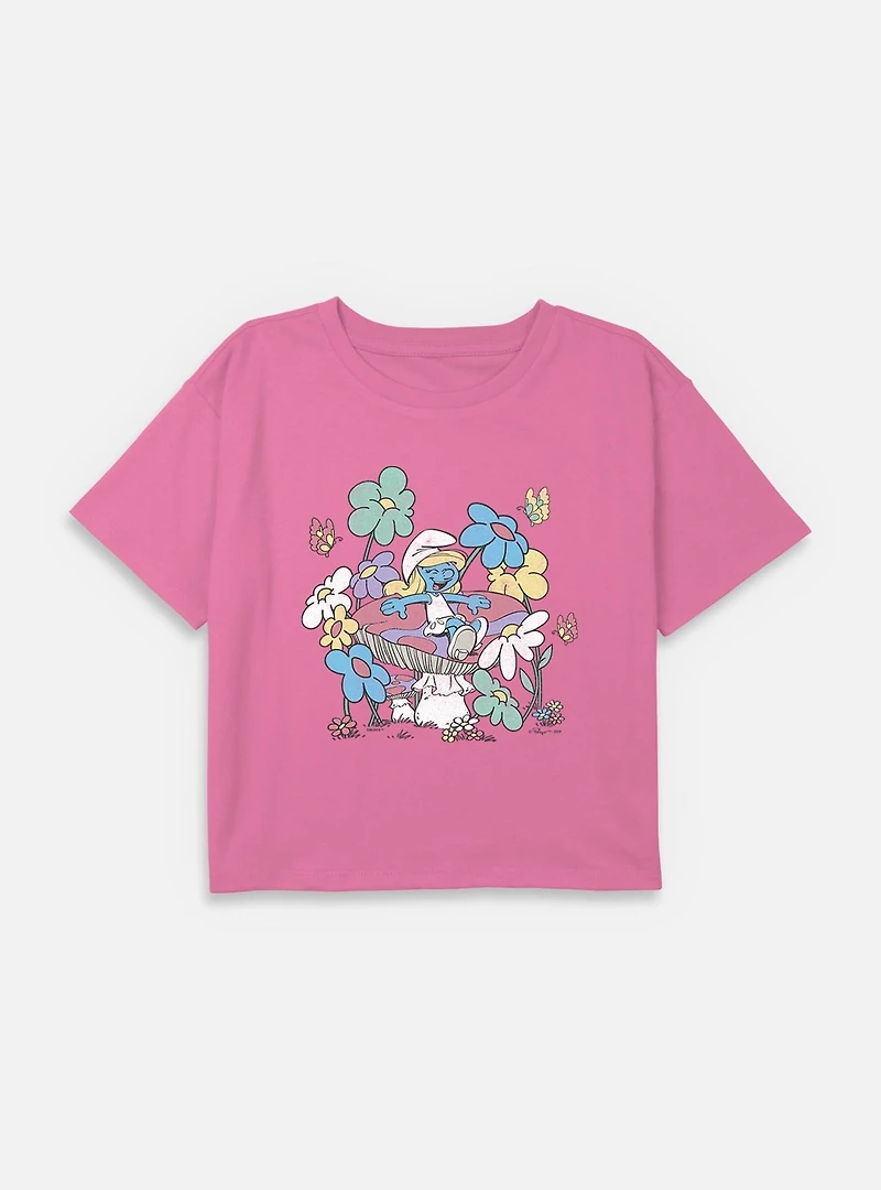 The Smurfs Mushroom Life Youth Girls Boxy Crop T-Shirt