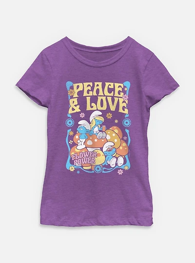 The Smurfs Peace & Love Youth Girls T-Shirt