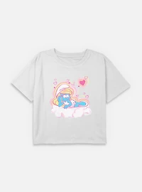 The Smurfs Airbrush Hearts Youth Girls Boxy Crop T-Shirt
