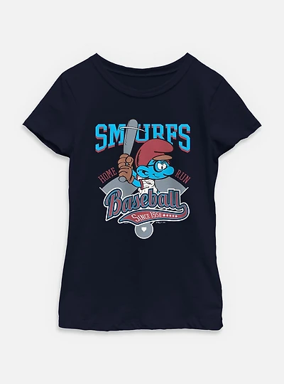 The Smurfs Baseball Home Run Youth Girls T-Shirt
