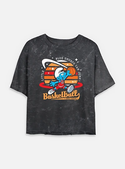The Smurfs Basketball Small League Mineral Wash Womens Crop T-Shirt