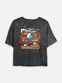 The Smurfs Basketball Small League Mineral Wash Womens Crop T-Shirt