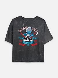 The Smurfs Smurfing Spirit Hockey Mineral Wash Womens Crop T-Shirt